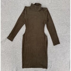 Cefian Dress Womens Small Green Suede Long Sleeve Open Back Turtleneck Bodycon